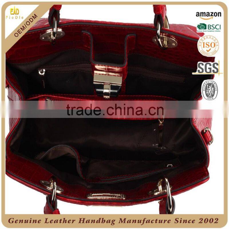 S357-A2307 gorgeous red handbags elegant lady satchels factory price crocodile handbags 2015 leather