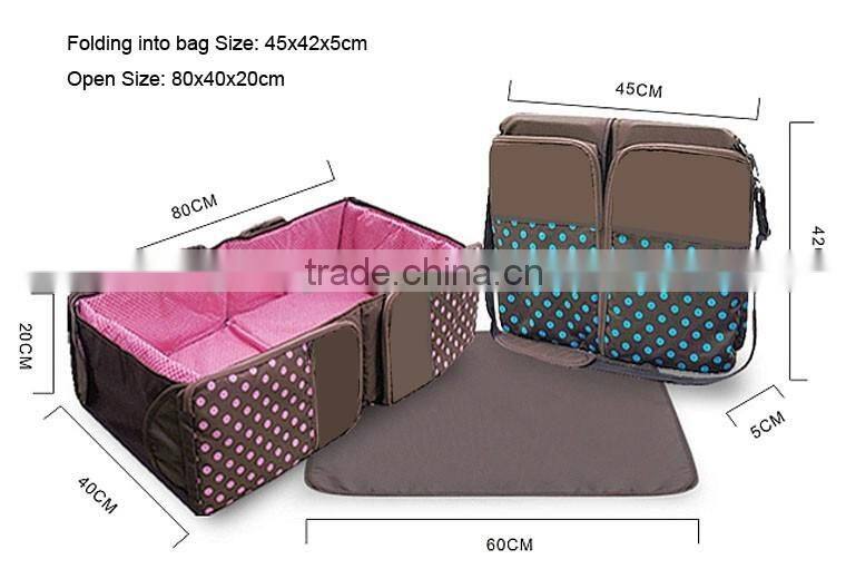 polyester with dot printing foldable travel diaper bags/ baby travel cot