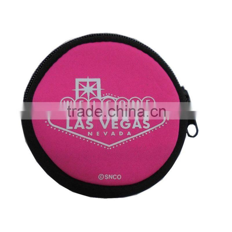 eco-friendly neoprene waterproof mini pouch, round shape wallet/purse handbag, pocket money/keys mini handbag for gift