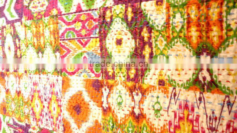 RTHKG-3 Kantha Stitching Vintage Fruit Printed Traditional Cotton Fabric Patchwork Gudri Throw Bedspread Wholesaler Jaipur