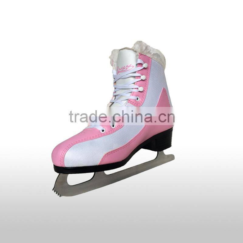 Pink PU cheap ice figure skating for girls made in china manufacture