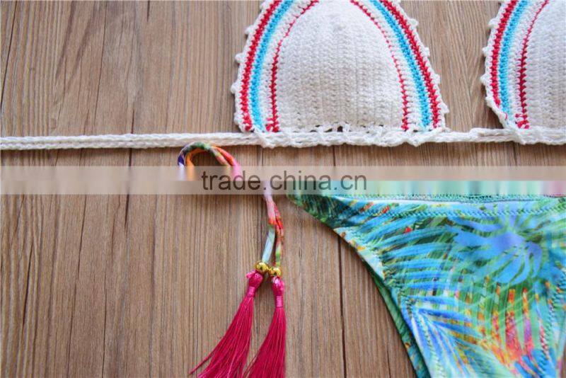 Handmade Crochet Bikini . print bottom hot sexy Bikini , transparent bikini