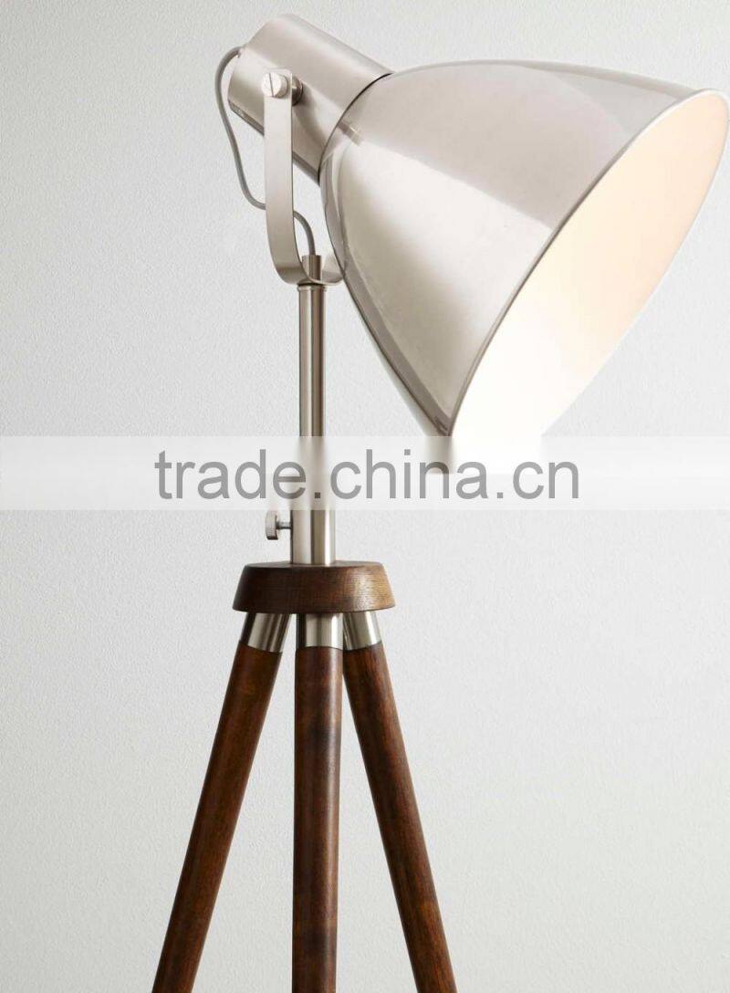 0403-13 a vintage and industrial feel a dark stained wood frame and steel details camera floor lamp