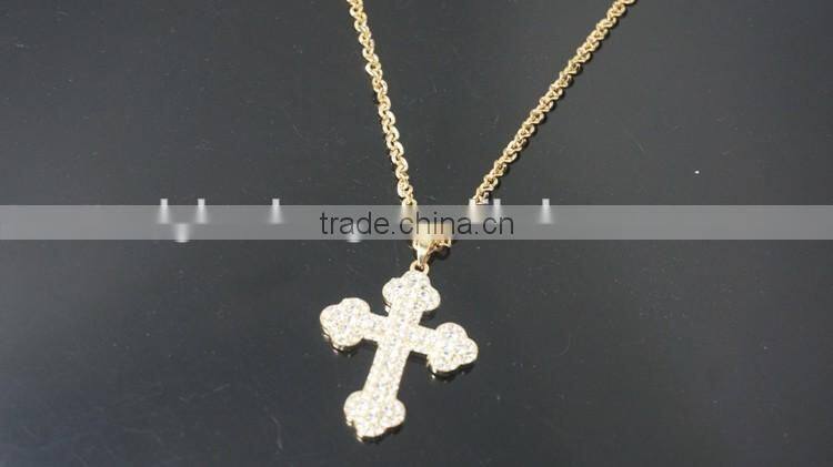 Factory price golden rhinestone cross christian religion symbol alloy necklace
