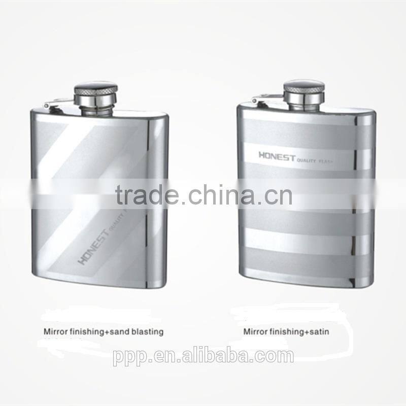 Sand polished hip flask with strip pattern/unique hip flask/ alcohol 6 oz silver hip flask