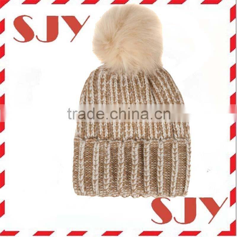 Custom Women's Thick Cable Knit Beanie Hat with Soft Faux Fur Pom Pom