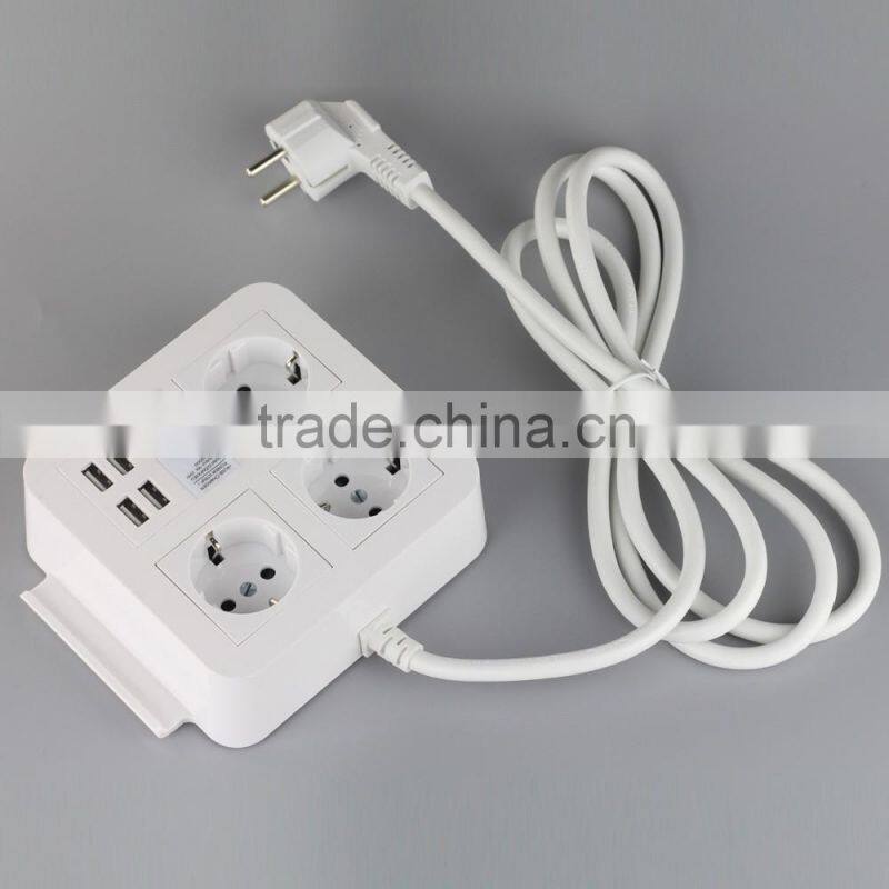 Home/Office electrical power socket 2 outlet Desk Schuko Plug With Surge Protection 2M Long Extension Cord 5 USB