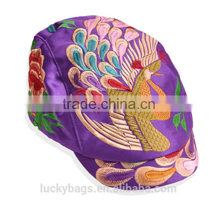 New fashion purple hat peacock pattern hat canvas 3d embroidery hat cheaper women hat