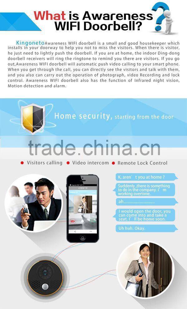 Intelligent Awareness Wifi doorbell with infrared night vision PIR motion sensor