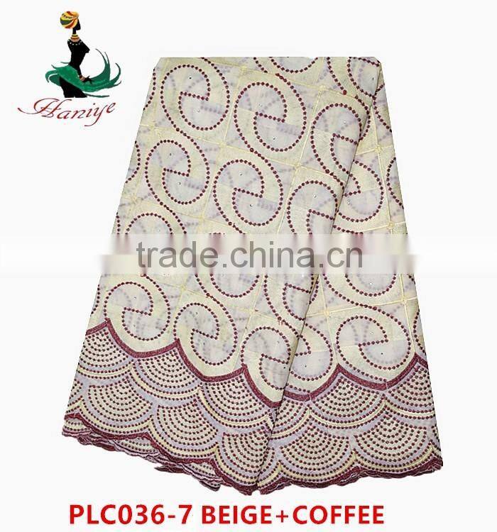 Haniye 2016 /PLC036 African Eyelet Swiss Voile Lace Factory Polished Lace With Stone For Wedding nigerian cotton lace