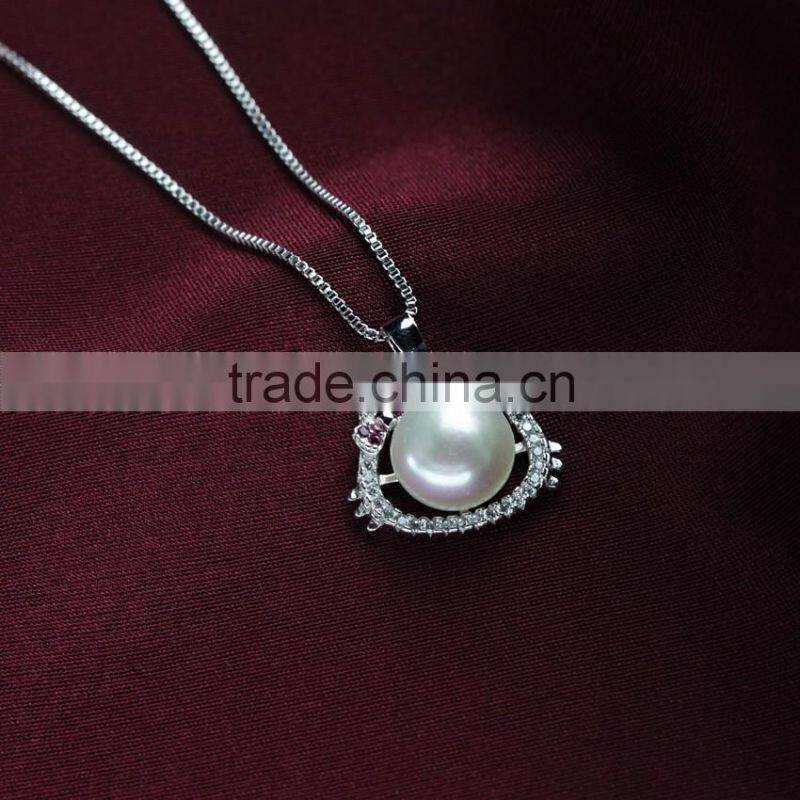 9-10mm AAA button 925 silver cat shaped animal print pearl pendant