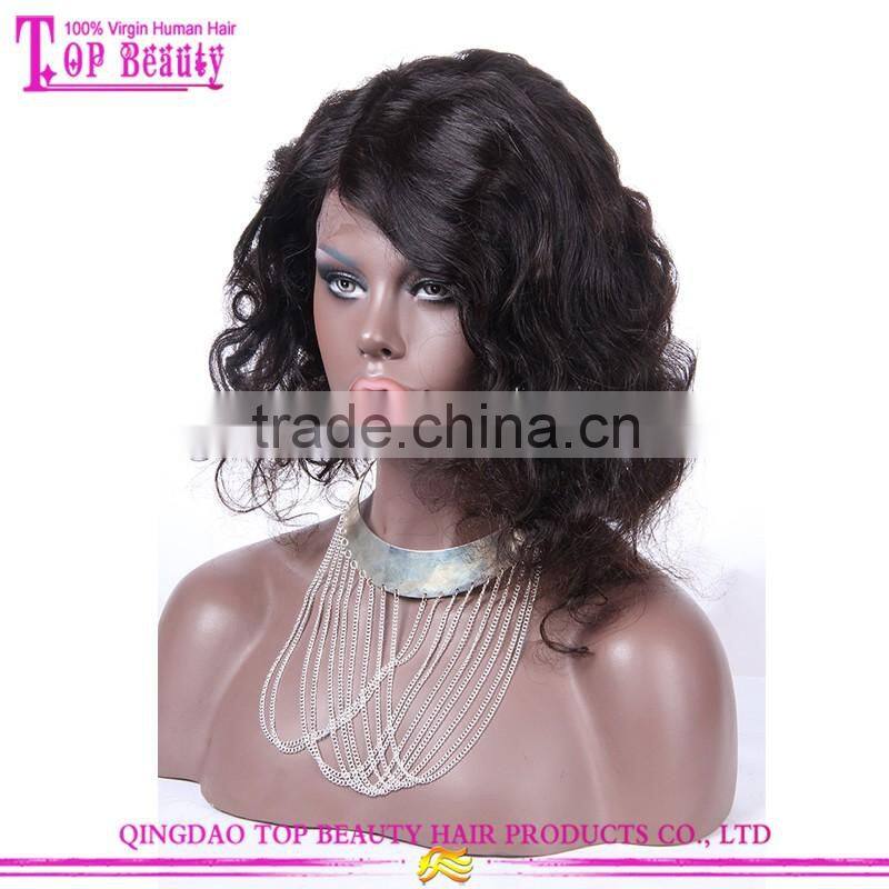14 Inches Wholesale Cheap Brazilian Virgin Human Hair Full Lace Wig Sew In Side Part Bob Wigs