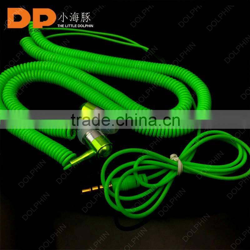 China supplier noise cancelling spring extension cable metal earbuds in ear earphone