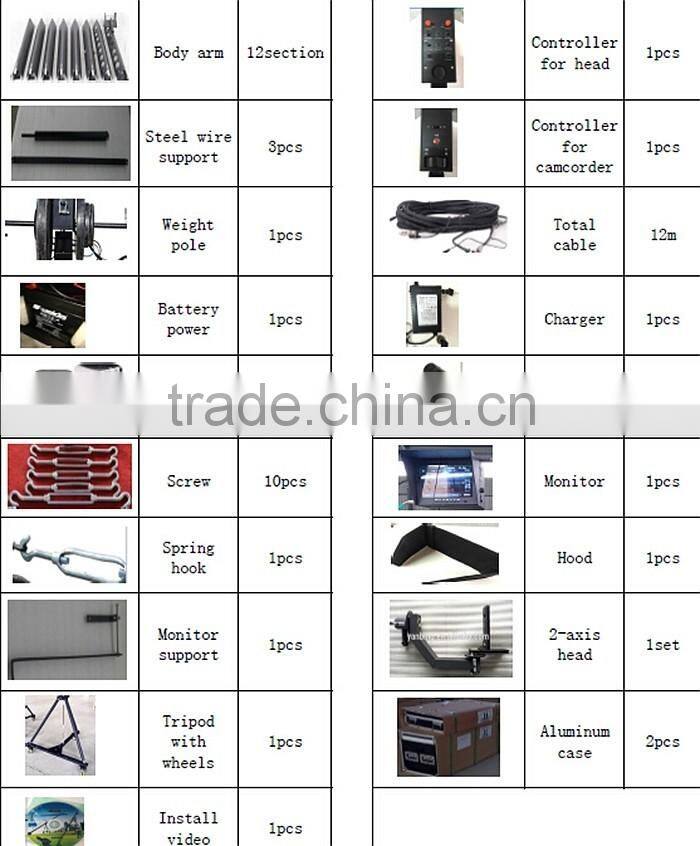 Professional 12m 2-axis motorized dutch head crane video camera jimmy jib crane