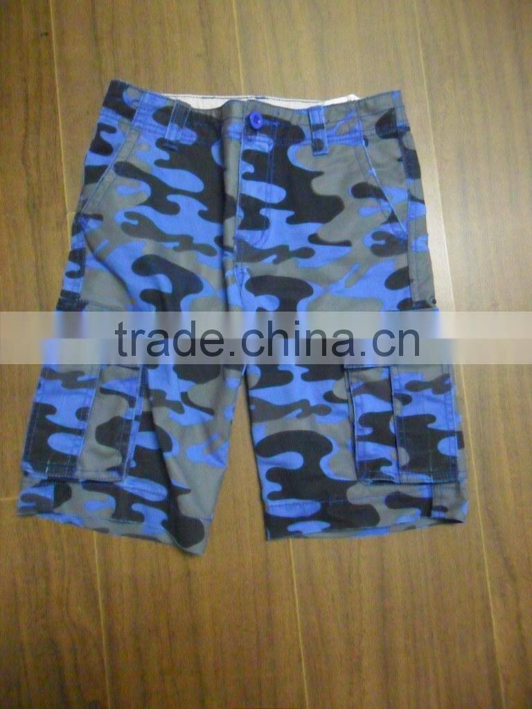 Custom 100% cotton canavas marine camouflage print knee long boy short pant