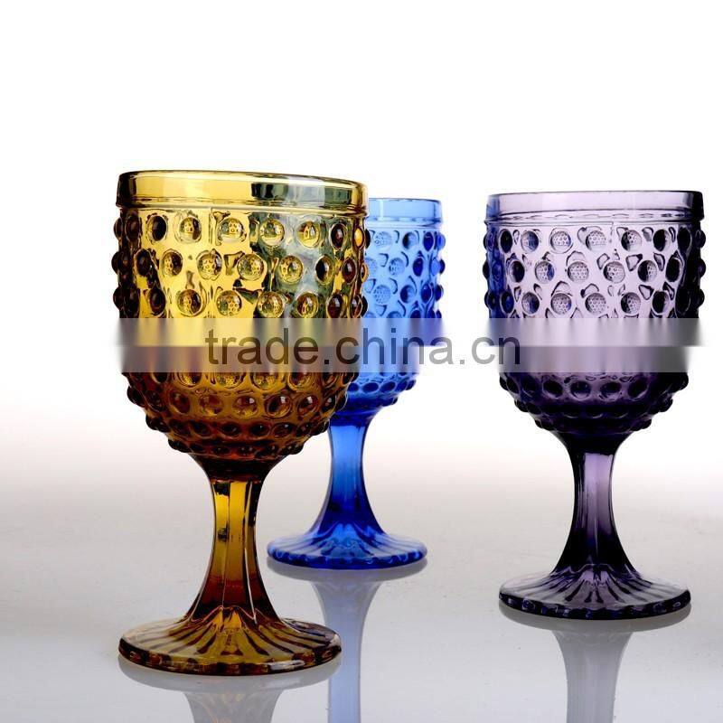 embossed thick colored stem wine glass