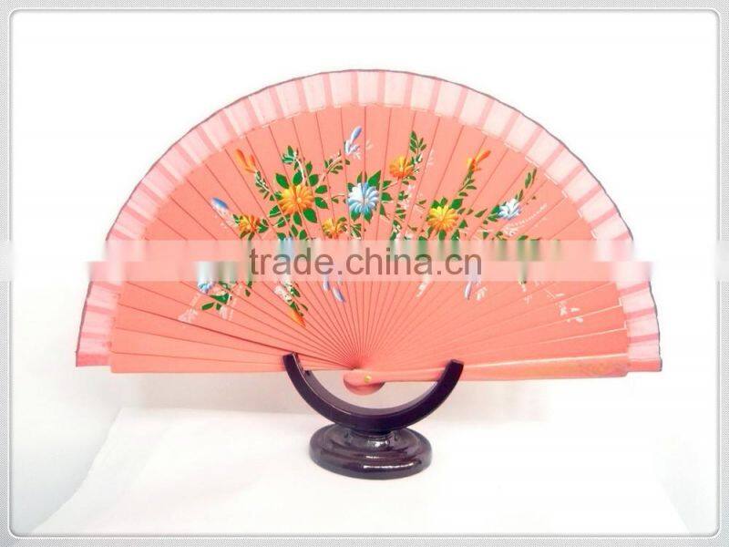 high quality fabric folding fan with wooden ribs stock