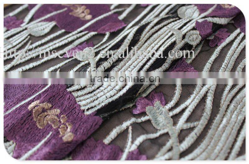 High quality fashion color floral embroidery african net lace fabric wholesale