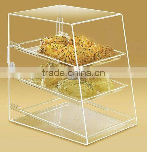 Supermarket clear acrylic bread display shelf with three layers