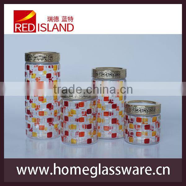 4pcs glass storage jars with hand painted