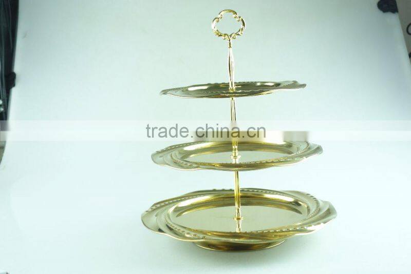 stainless steel three layer metal fruits plate leaf decoration and clourful