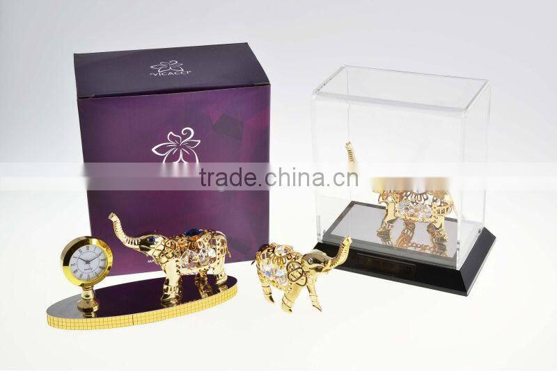 24K Gold Plated Decorative Rose Round With Coconut Tree Stand And Swarovski Crystal