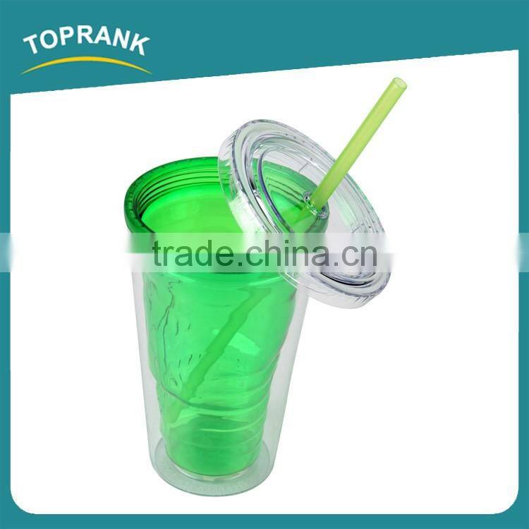 Customized Logo Clear Insulated Plastic Drinking Tumbler Double Wall Plastic Tumbler With Straw