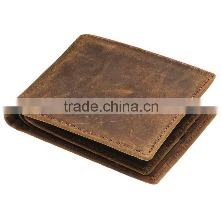 Manufacture Crazy Horse Leather Short Men's Wallet With ID Card Holder