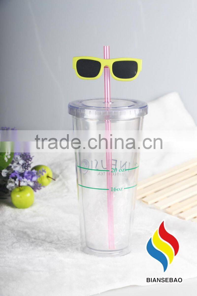 Eco-friendly 16oz Double Wall Clear Plastic Tumbler With Lid For Juice