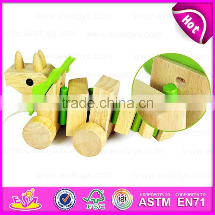2015 Promotional toy Funny Kids Pull line dog toys,Wooden children pull string toy,High quality wooden pull animal toy W05B100