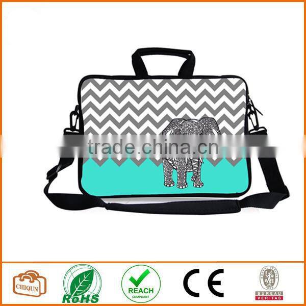 13-Inch Turquoise Mint Green Grey Chevron Elephant Neoprene Laptop Sleeve Case Bag Handbag with Extra Side Pocket