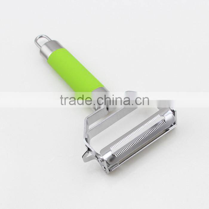 Hot Sale Two Blades Green Rubber Handle Peeler