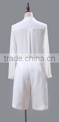 2016 New Summer Latest European Fashion 2 Pieces Casual Set Silk Women Shirt Short Loose Pants