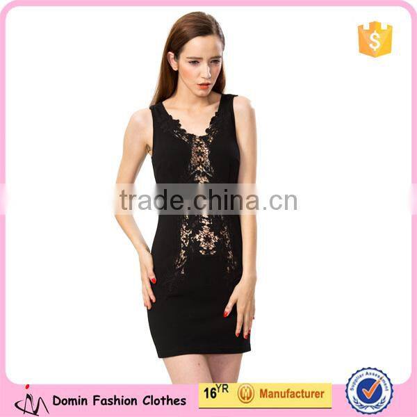 2015 Celebrity See Through V Neck Lace Insert Sexy Mini Dress