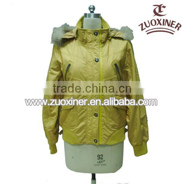 2014 fashionable new design bomber jacket with fur hood