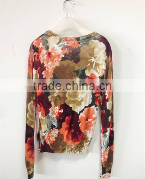 Women's V-neck no hand feeling reactive printing cardigan sweater