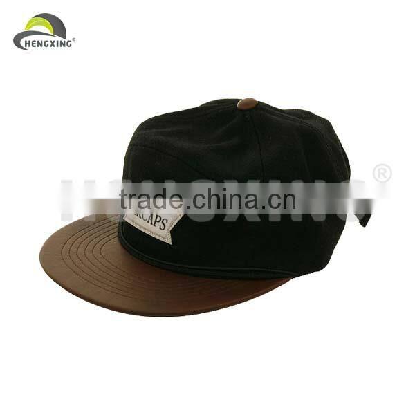 Leather 5 Panel Cap/Suede 5 Panel Cap With Leather Brim