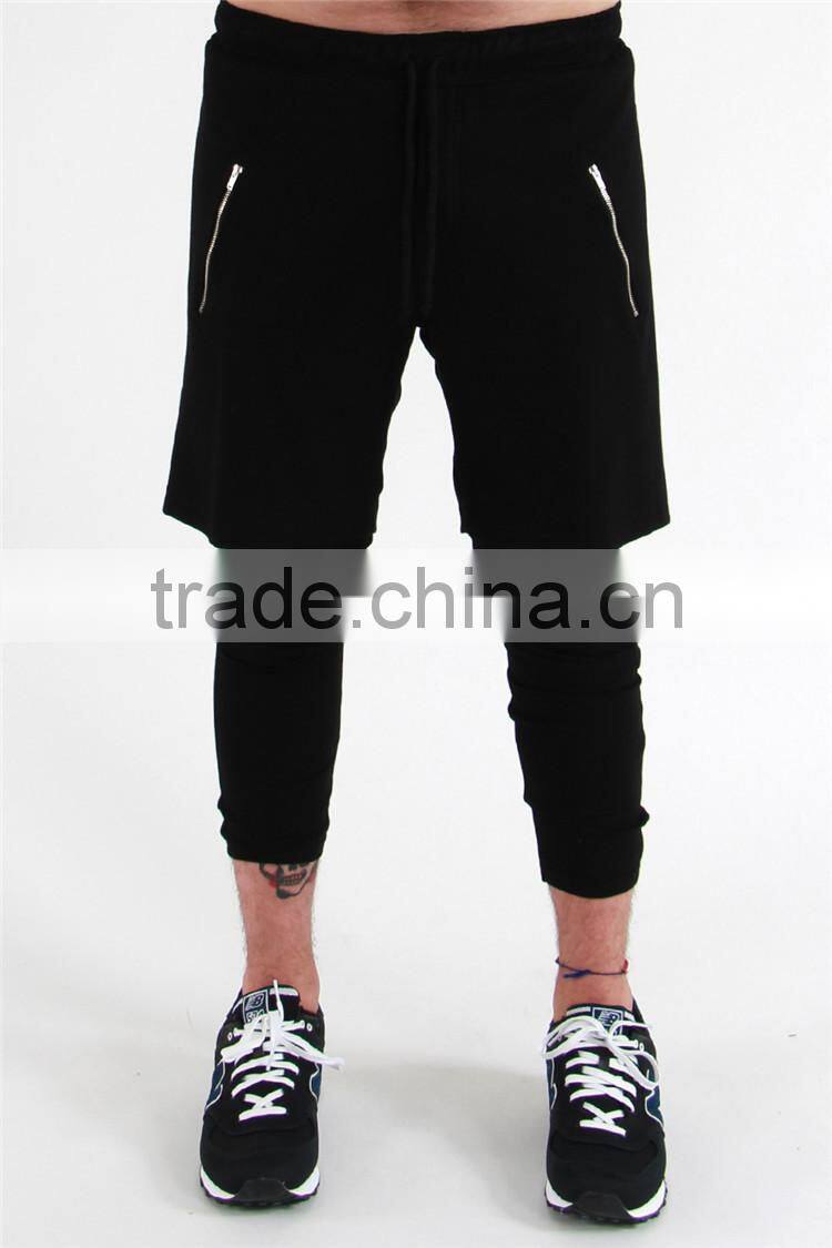 Mens fit gym two layer pants with zipper pocket custom mens jogger pants