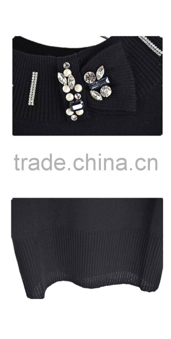 Fine knitting beading round neck chinese brand casual long dresses