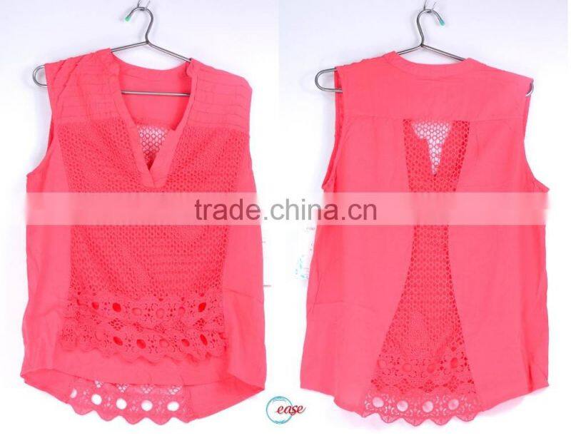 red sexy ladies crochet v neck cutting blouses