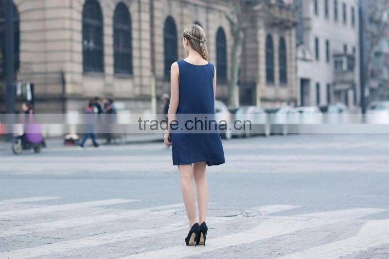 breathable ladies's loose style dress for summer fashion scoop neck dress sleeveless dress casual skirt