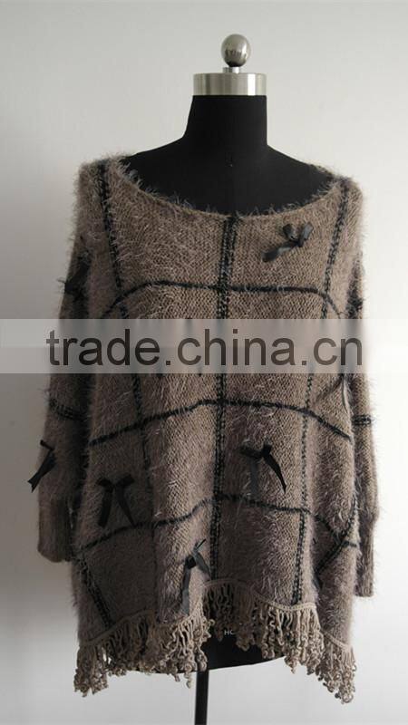 2014 Fashion ladies fancy knitted poncho pullover