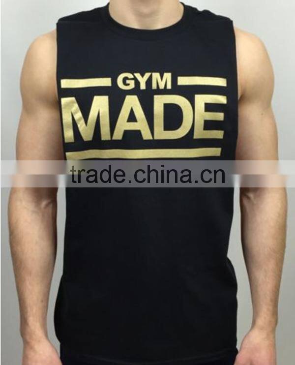 Men's 100% Natural Black Workout Vest Muscel Beast Gym Tee