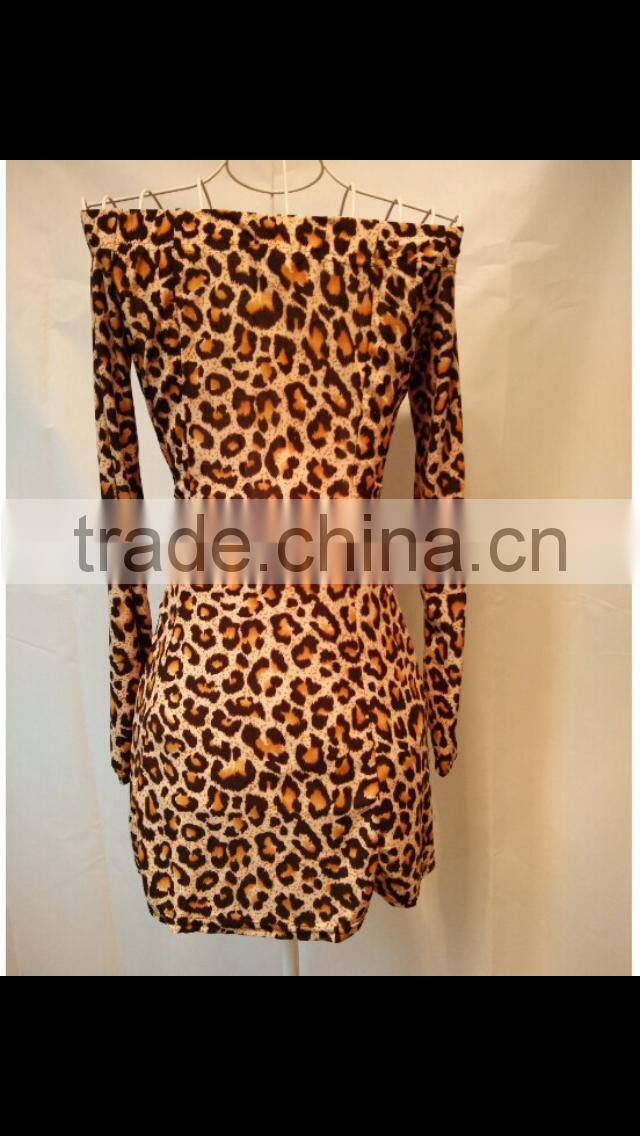 2017 Lady Leopard Print Off Shoulder Women Sexy Dress