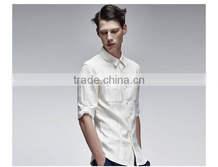 2015 New Stylish England Style Tops For Solid White Linen Leisure Shirt