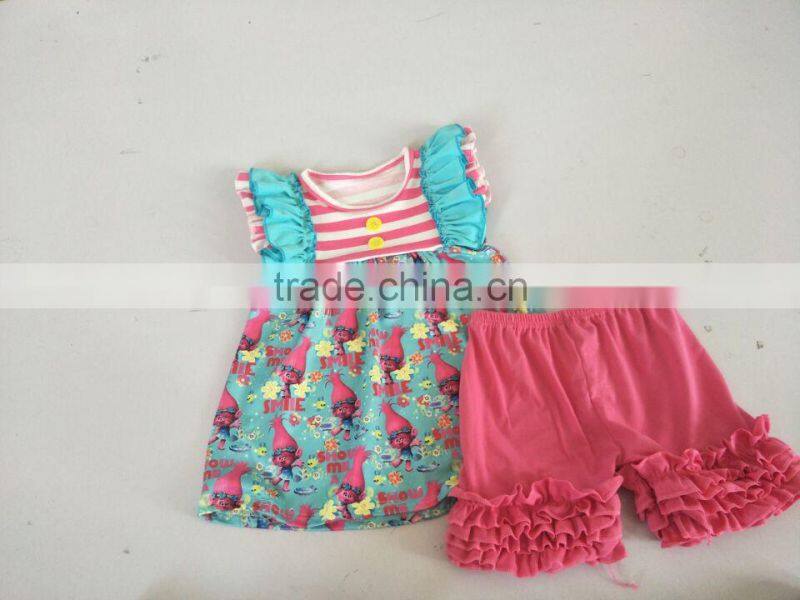 2017 hot selling customized polka dot ruffle fabrics clothing with flower