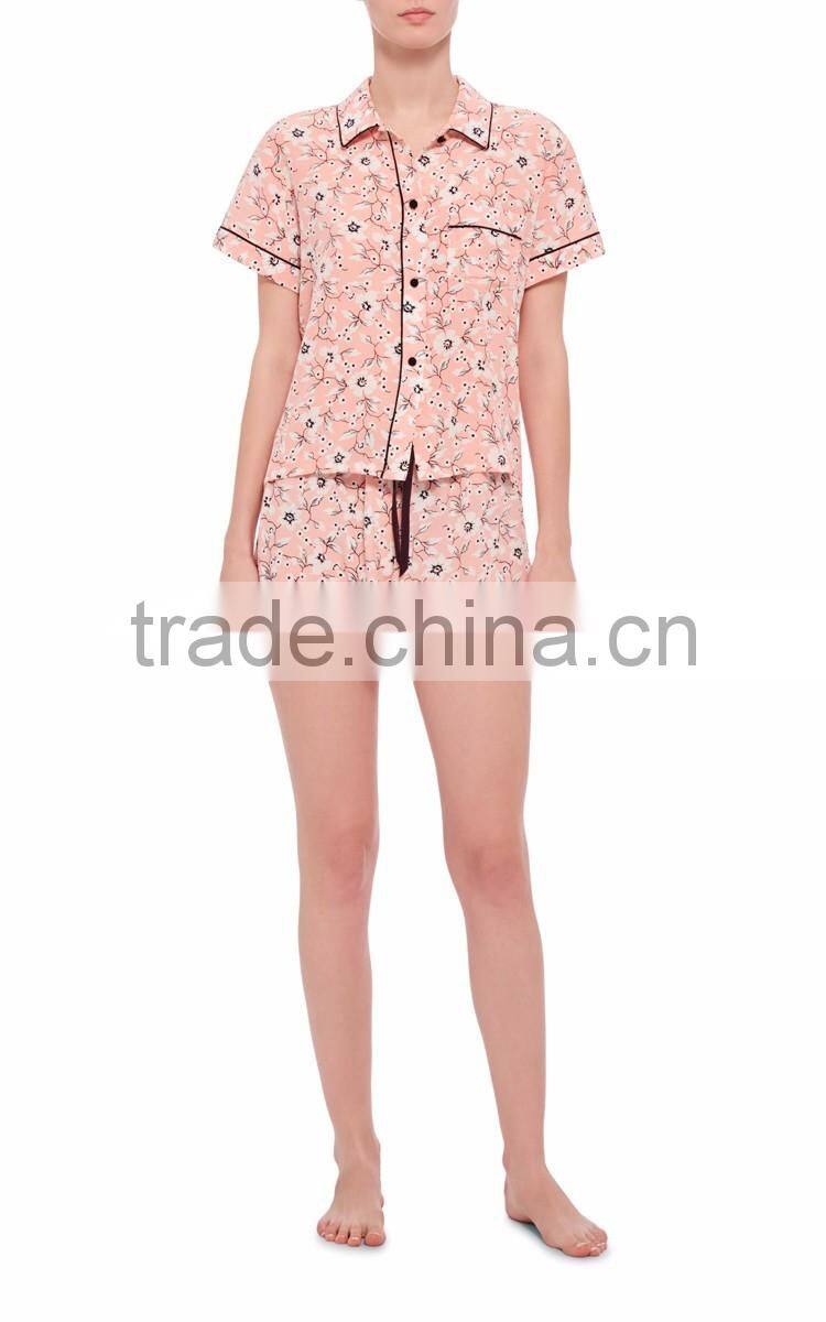 Cherry blossom printed silk sexy adult footie pajamas ladies western sets