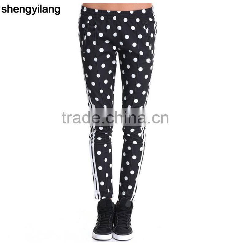 2016 most fashion jogger pants with side cuff zips women 100% Polyester dot track pants fit