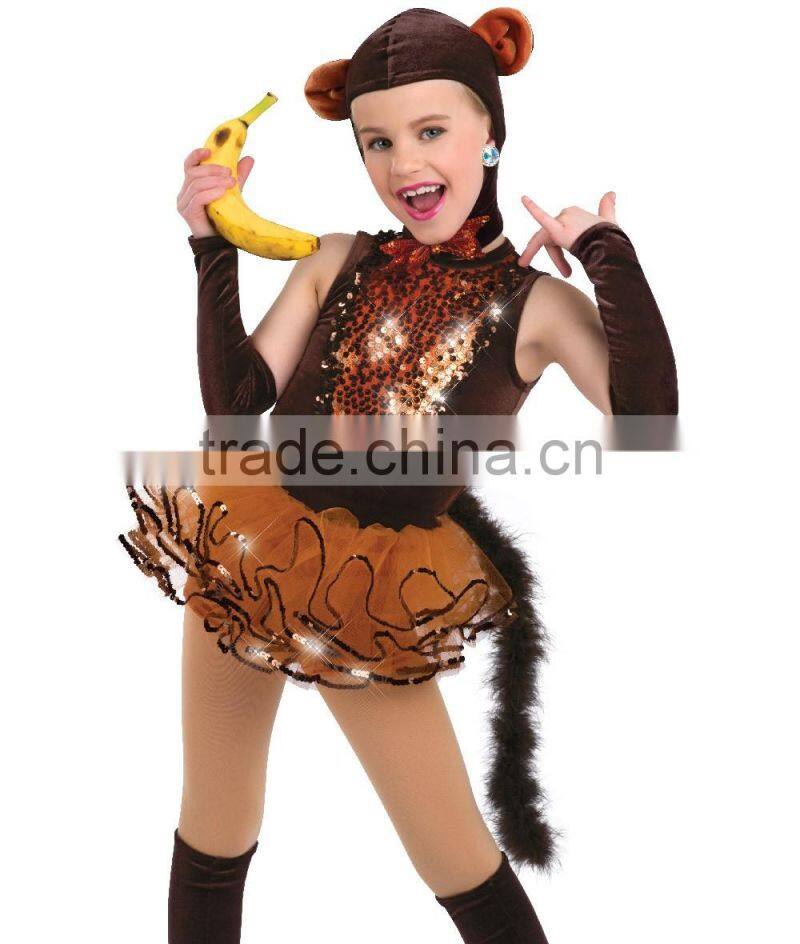 2016 New Design -little kids brown velvet tutu-monkey character stage dress