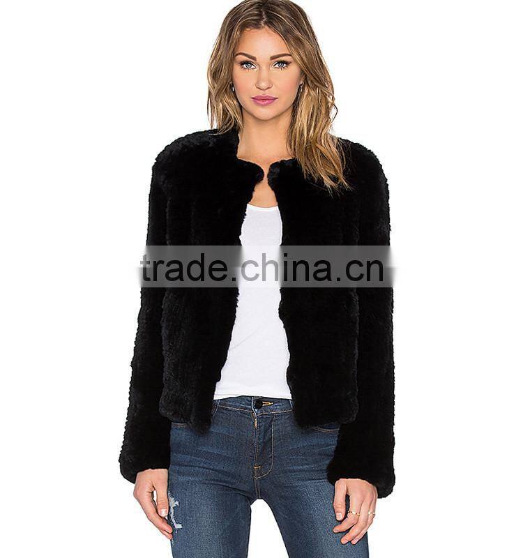 SJ421-01 New Fashion Design New Arrival Black Rex Rabbit Fur Jacket Women Jackets